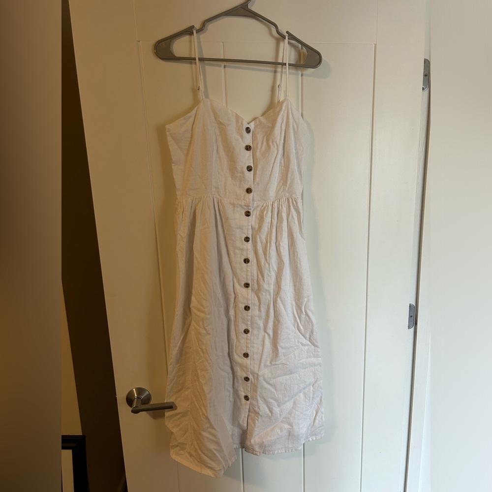 H&M White Linen Blend Spaghetti Strap Dress Size M